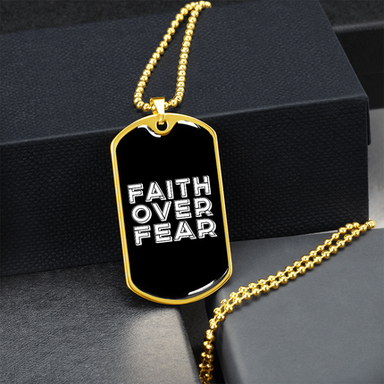 Faith Over Fear Graphic Dog Tag Necklace – Christian Gift for Men