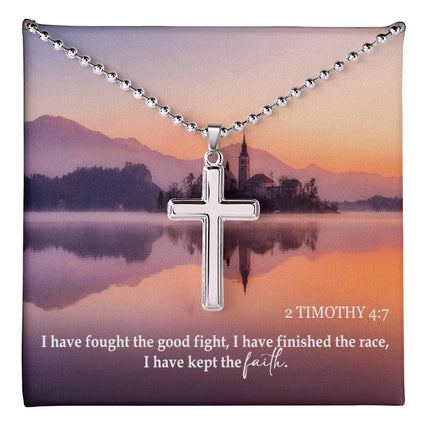 2 Timothy 4:7 Cross Necklace | Fought the Good Fight Gift