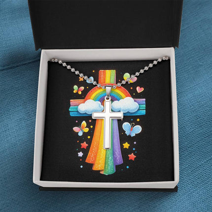 Rainbow Cross Butterfly | Christian Cross Necklace | Gift for Kids