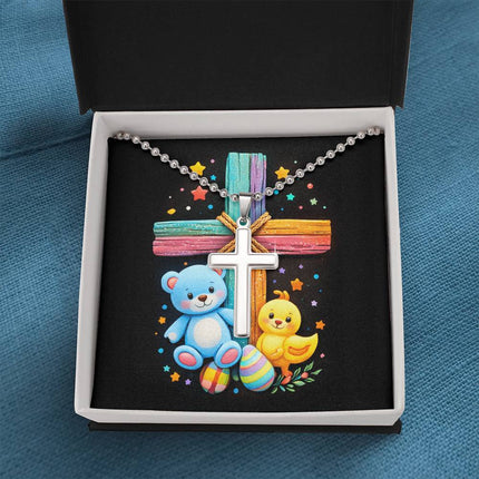 Rainbow Cross Teddy Bear | Christian Cross Necklace | Gift for Kids