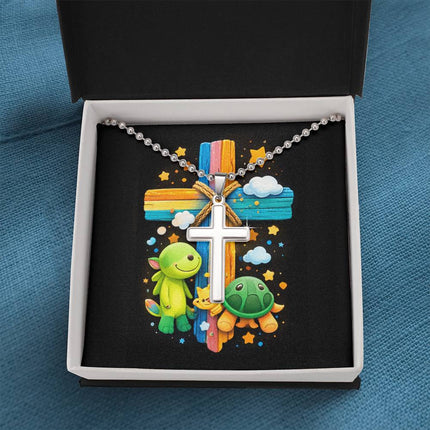 Rainbow Cross Turtle | Christian Cross Necklace | Gift for Kids