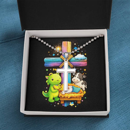 Rainbow Cross Frog And Cow | Christian Cross Necklace | Gift for Kids