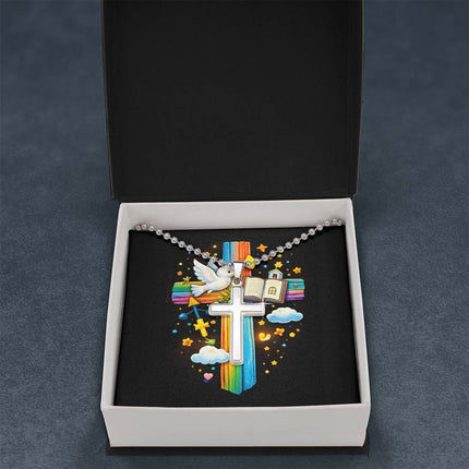 Rainbow Cross Open Bible | Christian Cross Necklace | Gift for Kids
