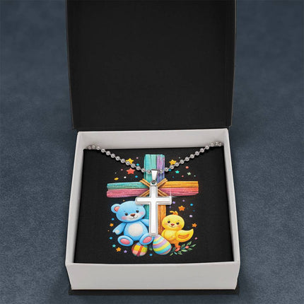 Rainbow Cross Teddy Bear | Christian Cross Necklace | Gift for Kids