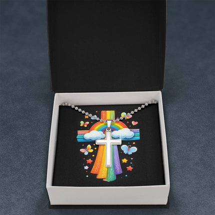 Rainbow Cross Butterfly | Christian Cross Necklace | Gift for Kids