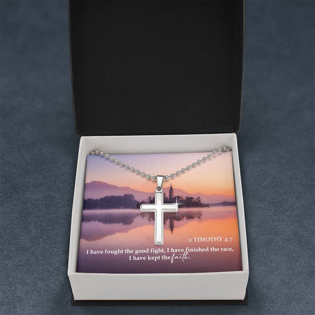 2 Timothy 4:7 Cross Necklace | Fought the Good Fight Gift