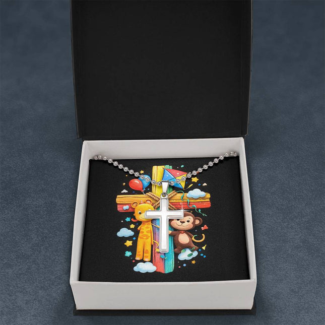 Rainbow Cross Jungle Animals | Christian Cross Necklace | Gift for Kids