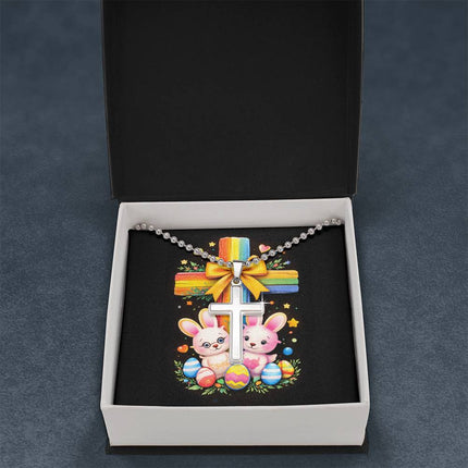 Rainbow Cross Bunnies | Christian Cross Necklace | Gift for Kids