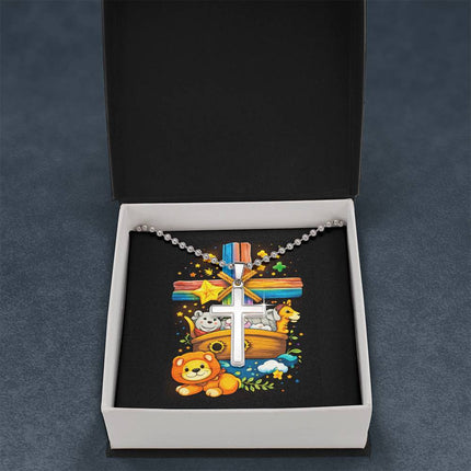 Rainbow Cross Noahs Ark | Christian Cross Necklace | Gift for Kids