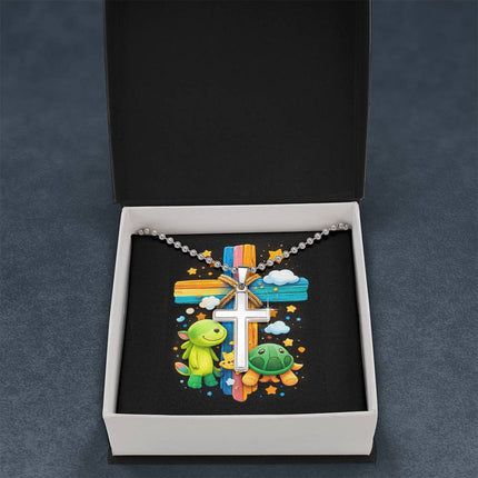 Rainbow Cross Turtle | Christian Cross Necklace | Gift for Kids
