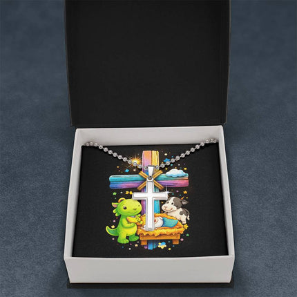 Rainbow Cross Frog And Cow | Christian Cross Necklace | Gift for Kids