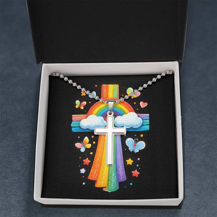 Rainbow Cross Butterfly | Christian Cross Necklace | Gift for Kids