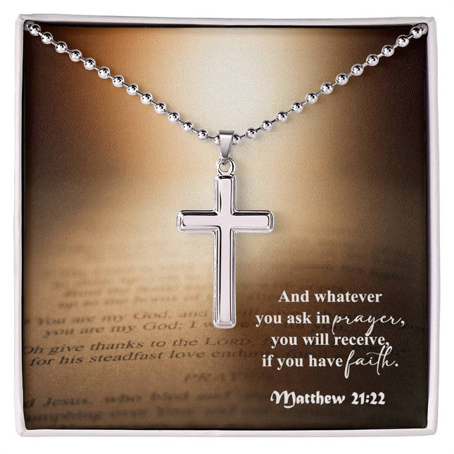 Matthew 21:22 Cross Necklace | Ask in Prayer Have Faith Gift