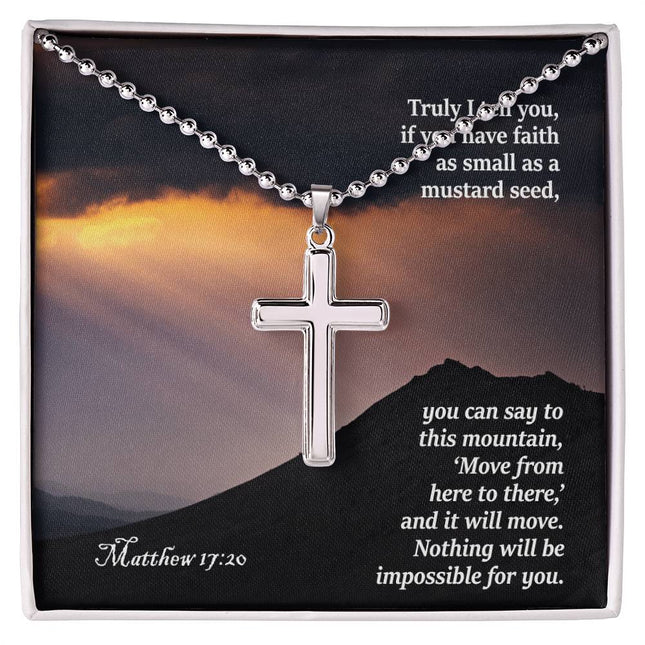 Matthew 17:20 Cross Necklace | Mustard Seed Faith Moves Mountains