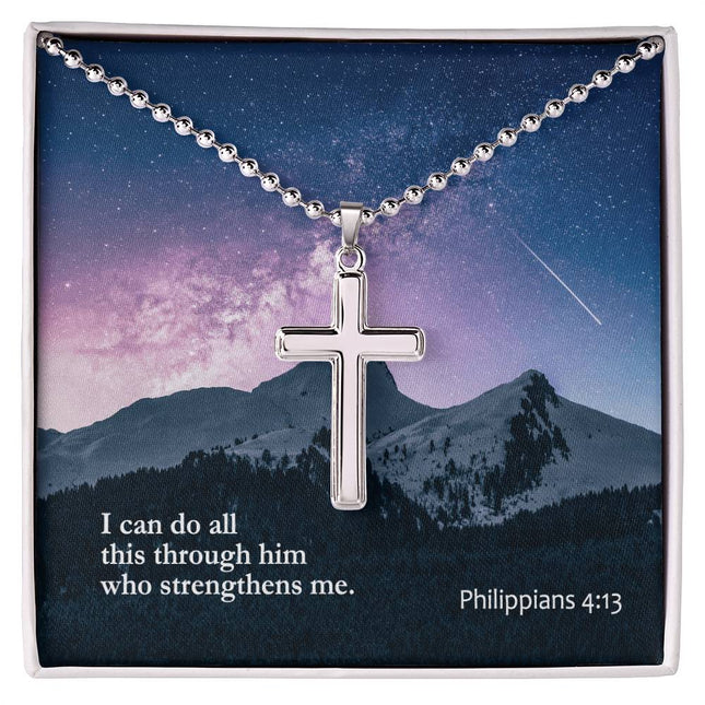 Philippians 4:13 Cross Necklace | Through Christ I Can Gift