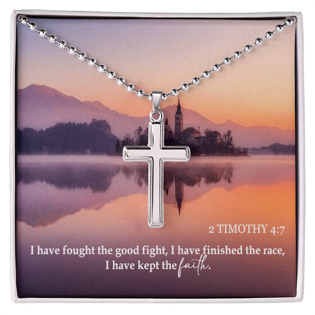 2 Timothy 4:7 Cross Necklace | Fought the Good Fight Gift
