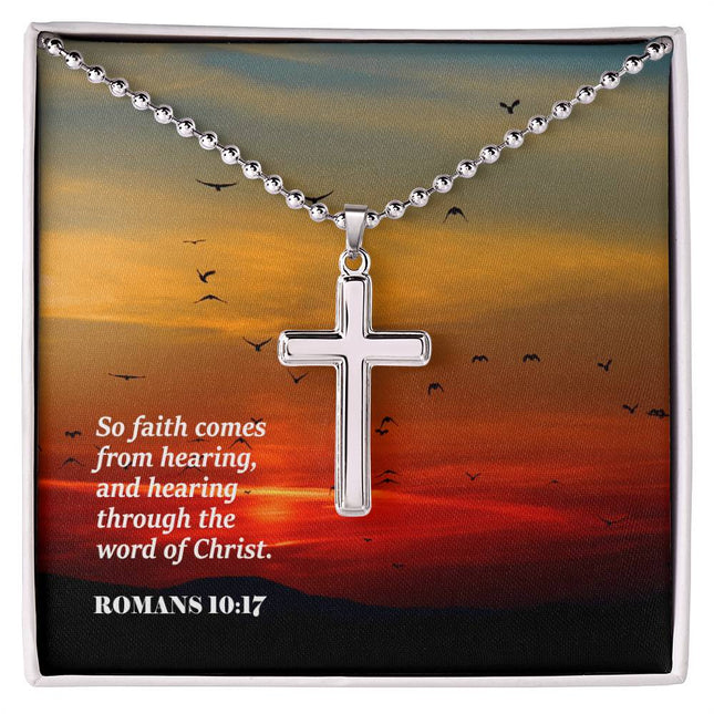 Romans 10:17 Cross Necklace | Faith Comes From Hearing Gift
