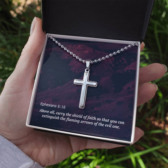 Ephesians 6:16 Cross Necklace | Shield of Faith Christian Gift