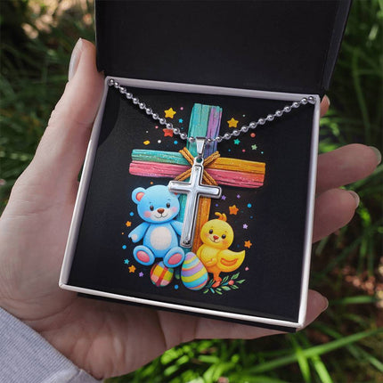 Rainbow Cross Teddy Bear | Christian Cross Necklace | Gift for Kids