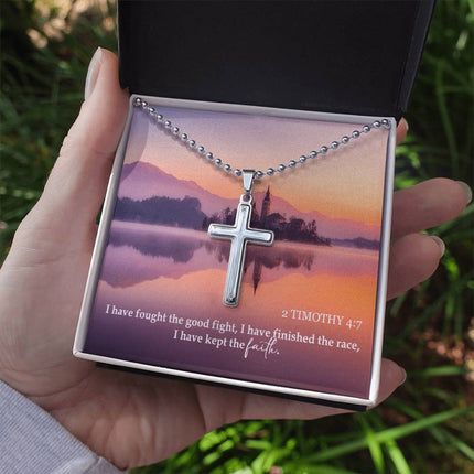 2 Timothy 4:7 Cross Necklace | Fought the Good Fight Gift