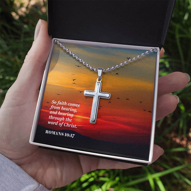 Romans 10:17 Cross Necklace | Faith Comes From Hearing Gift