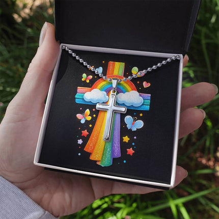 Rainbow Cross Butterfly | Christian Cross Necklace | Gift for Kids