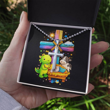 Rainbow Cross Frog And Cow | Christian Cross Necklace | Gift for Kids