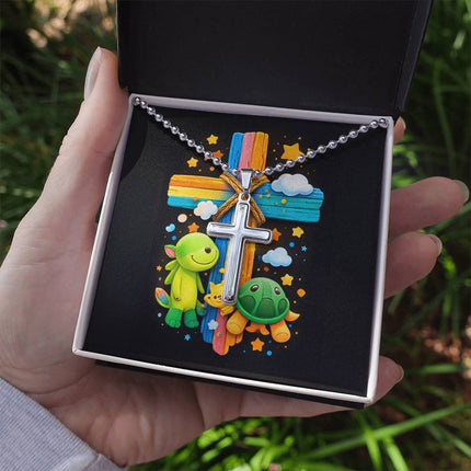 Rainbow Cross Turtle | Christian Cross Necklace | Gift for Kids