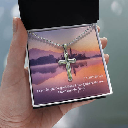 2 Timothy 4:7 Cross Necklace | Fought the Good Fight Gift