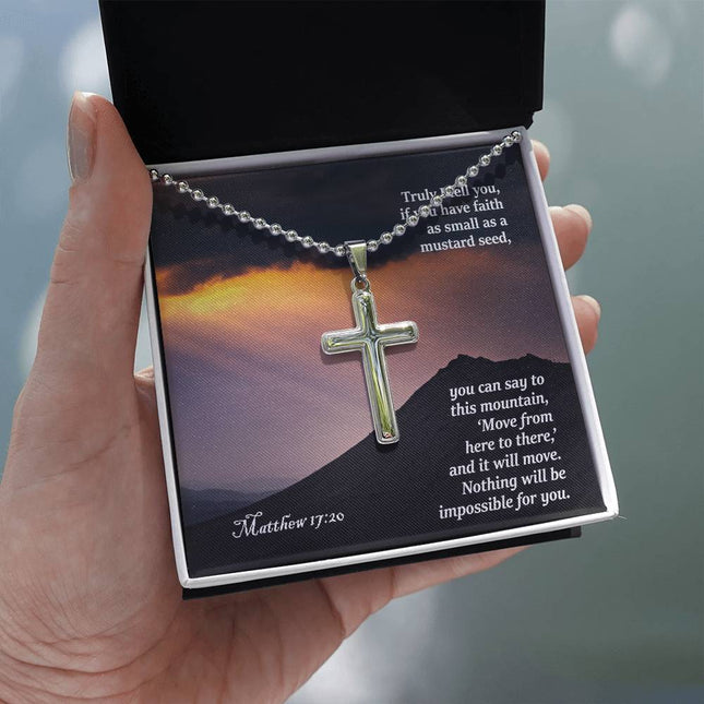 Matthew 17:20 Cross Necklace | Mustard Seed Faith Moves Mountains