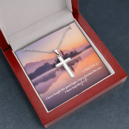 2 Timothy 4:7 Cross Necklace | Fought the Good Fight Gift