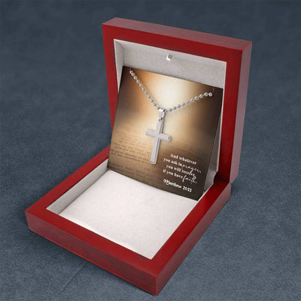 Matthew 21:22 Cross Necklace | Ask in Prayer Have Faith Gift