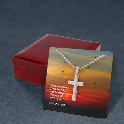 Romans 10:17 Cross Necklace | Faith Comes From Hearing Gift