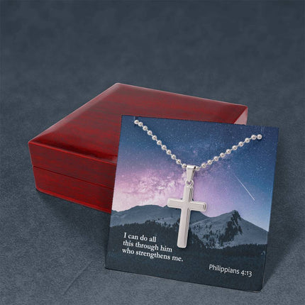 Philippians 4:13 Cross Necklace | Through Christ I Can Gift