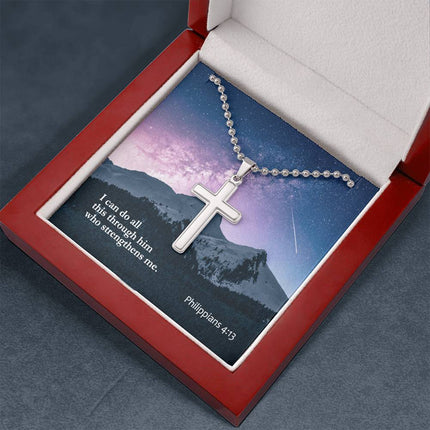 Philippians 4:13 Cross Necklace | Through Christ I Can Gift