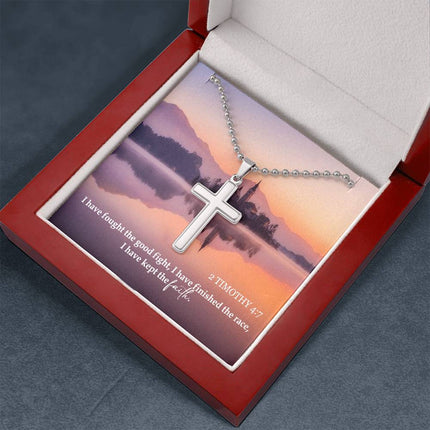 2 Timothy 4:7 Cross Necklace | Fought the Good Fight Gift