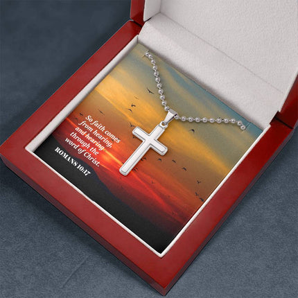 Romans 10:17 Cross Necklace | Faith Comes From Hearing Gift