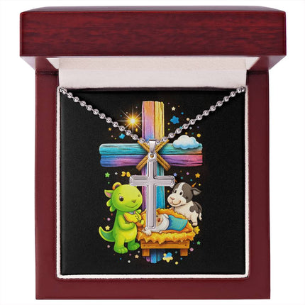 Rainbow Cross Frog And Cow | Christian Cross Necklace | Gift for Kids