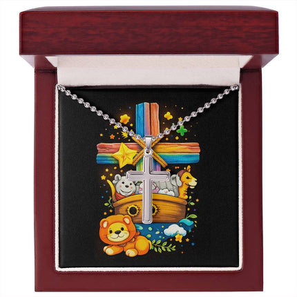 Rainbow Cross Noahs Ark | Christian Cross Necklace | Gift for Kids