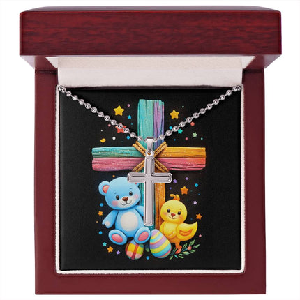 Rainbow Cross Teddy Bear | Christian Cross Necklace | Gift for Kids