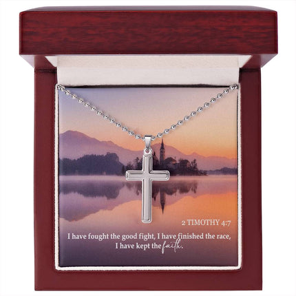 2 Timothy 4:7 Cross Necklace | Fought the Good Fight Gift