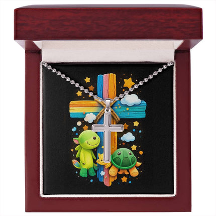 Rainbow Cross Turtle | Christian Cross Necklace | Gift for Kids