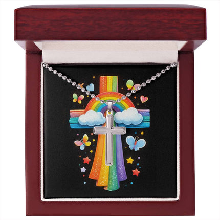 Rainbow Cross Butterfly | Christian Cross Necklace | Gift for Kids