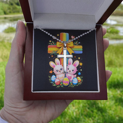 Rainbow Cross Bunnies | Christian Cross Necklace | Gift for Kids