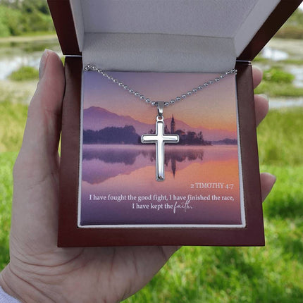 2 Timothy 4:7 Cross Necklace | Fought the Good Fight Gift