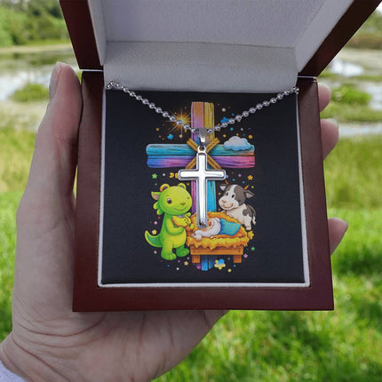 Rainbow Cross Frog And Cow | Christian Cross Necklace | Gift for Kids