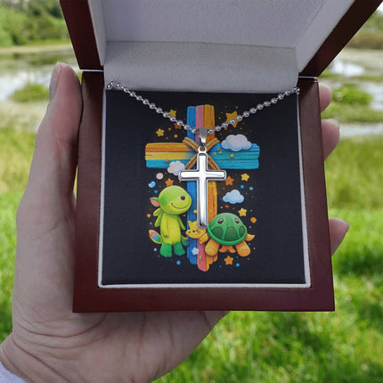 Rainbow Cross Turtle | Christian Cross Necklace | Gift for Kids