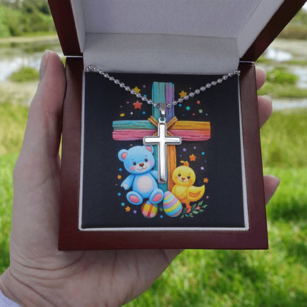 Rainbow Cross Teddy Bear | Christian Cross Necklace | Gift for Kids
