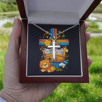 Rainbow Cross Noahs Ark | Christian Cross Necklace | Gift for Kids