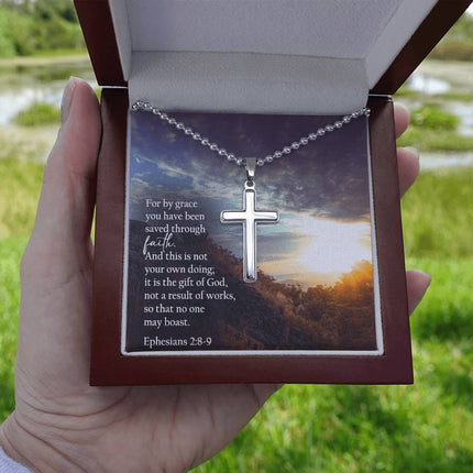 Ephesians 2:8-9 Cross Necklace | Saved by Grace Through Faith Gift